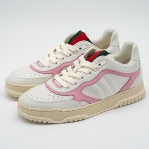 Size 39.5G 9.5 US Gucci Re-Web Sneakers White Pink Leather